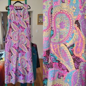 vibrant vintage 60s/70s homemade paisley maxi dress